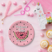 メロンのスイカに1つキュートなピンクの最初の誕生日 ペーパープレート (パーティー)