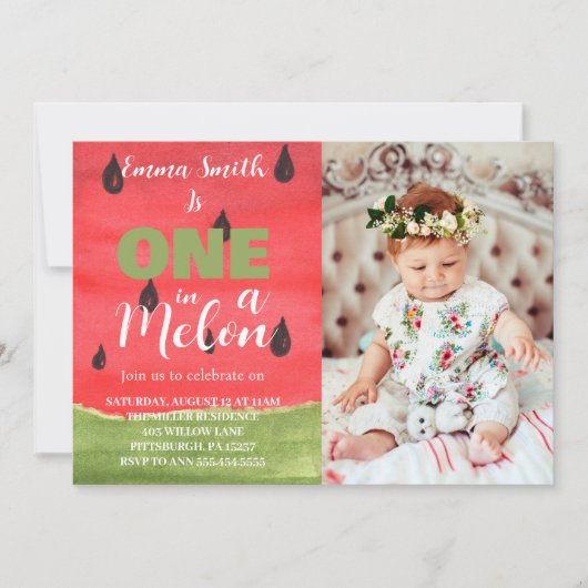 メロンのスイカに1つ1つ誕生日の写真 招待状 (正面)
