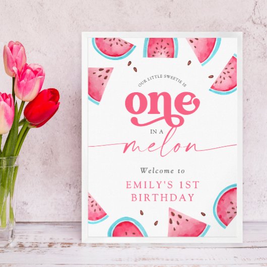メロンのスイカに1つ1歳の誕生日へようこそ ポスター