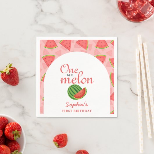 メロンのスイカに1人1歳の誕生日 スタンダードカクテルナプキン (インサイチュ)