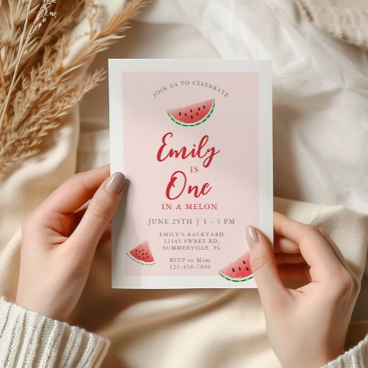 メロンのスイカに1人1歳の誕生日 招待状