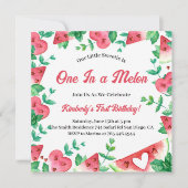 メロンのスイカの夏の一歳の誕生日 招待状 (正面)