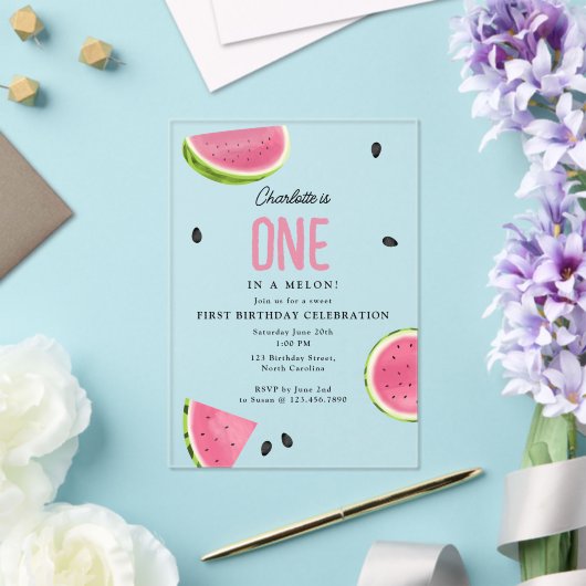 メロンのスイカの夏誕生日に1つ アクリル招待状 (インサイチュ (ウェディング))