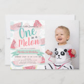 メロンのスイカの女の子で1つ写真1歳の誕生日 招待状 (正面)