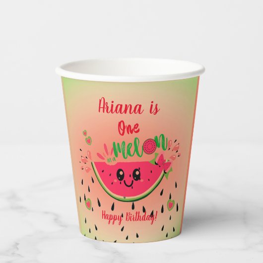 メロンのスイカの女の子の最初の誕生日 紙コップ (正面)