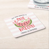 メロンのスイカの最初の誕生日に1つ スクエアペーパーコースター (アングル)