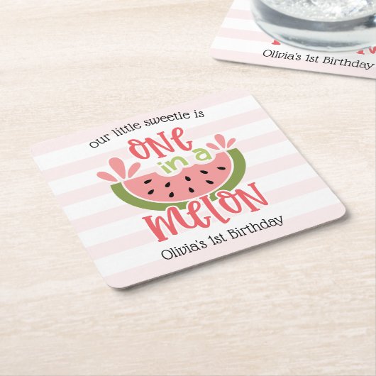メロンのスイカの最初の誕生日に1つ スクエアペーパーコースター (アングル)