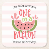 メロンのスイカの最初の誕生日に1つ スクエアペーパーコースター (正面)