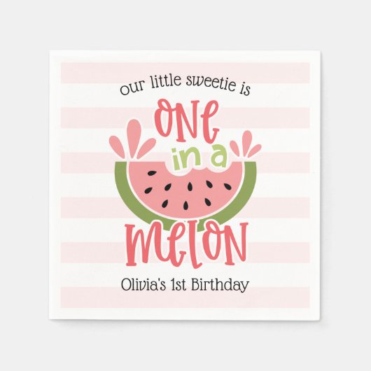 メロンのスイカの最初の誕生日に1つ スタンダードカクテルナプキン (正面)