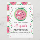 メロンのスイカの最初の誕生日パーティーで1人 招待状 (正面/裏面)