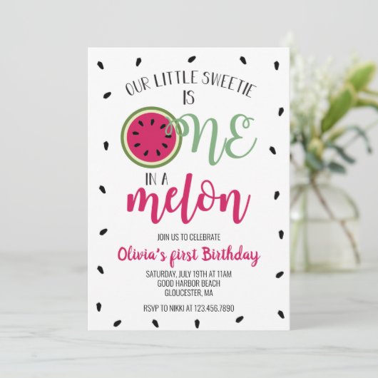 メロンのスイカの最初の誕生日 招待状 (スタンド正面)