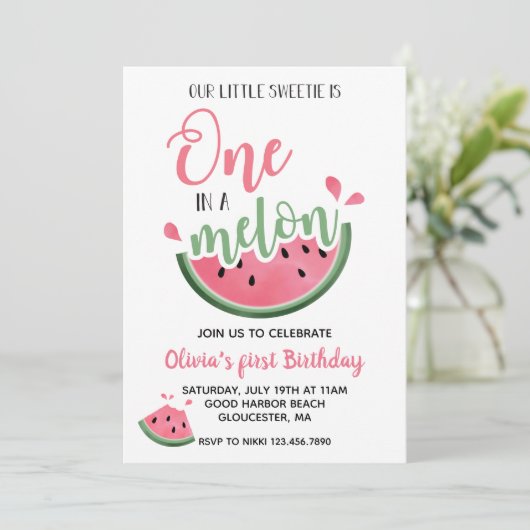 メロンのスイカの最初の誕生日 招待状 (スタンド正面)