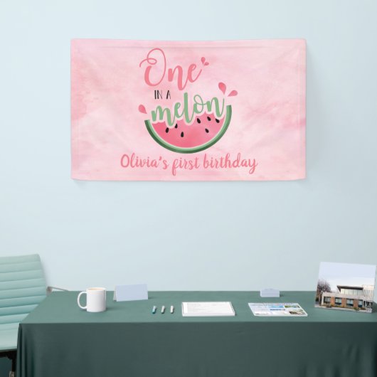 メロンのスイカの水色の1歳の誕生日 横断幕 (トレードショー)