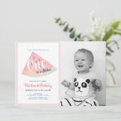 メロンのスイカの白1歳の誕生日の写真 招待状 (スタンド正面)