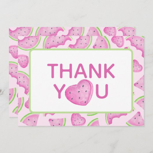 メロンのスイカハートサンキューカードに1つ 招待状 (正面/裏面)