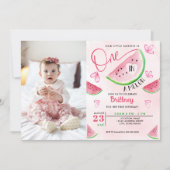 メロンのスイカ写真誕生日に1つ 招待状 (正面)