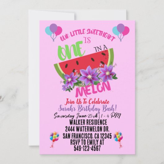 メロンのスイカ誕生日招待状 招待状 (正面)