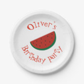 メロンのスイカ赤グリーン誕生日パーティーに1人 ペーパープレート (正面)
