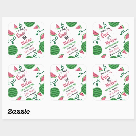 メロンのステッカーに入れたスイカ スクエアシール (シート)