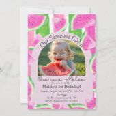 メロンのフォトピンクのスイカ誕生日に1つ 招待状 (正面)