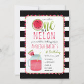 メロンのメイスンの瓶の中の一つは最初の誕生日 招待状 (正面)