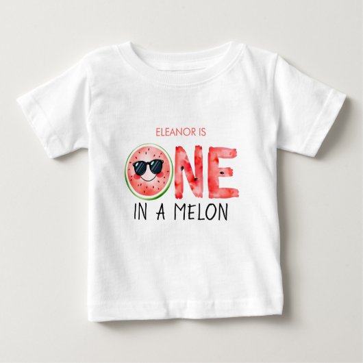 メロンの中で1人 誕生日おめでとう 水彩画 スイカ ベビーTシャツ (正面)
