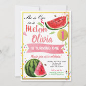 メロンの中で1番の誕生日招待状 ピンク ゴールド 招待状 (正面)