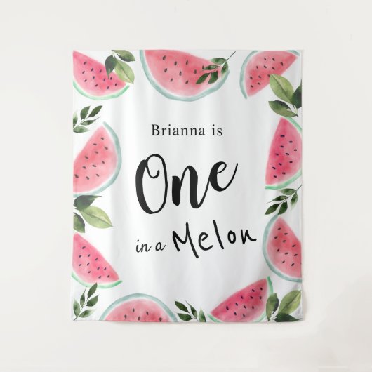 メロンの中で1番 ウォーターカラー メロン 1歳の誕生日 タペストリー (正面)