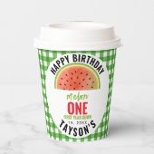 メロンの中の一つのスパークル スイカ 1歳の誕生日 紙コップ (裏面)