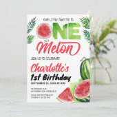 メロンの中の一人 水彩スイカ 1歳の誕生日 招待状 (スタンド正面)