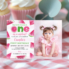 メロンの中の一人 1歳の誕生日スイカの写真 招待状