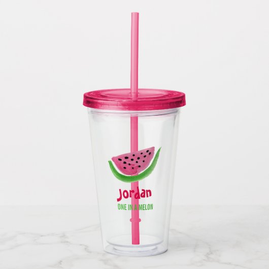 メロンの名前がピンクパーソナライズされたの1つ アクリルタンブラー (正面)