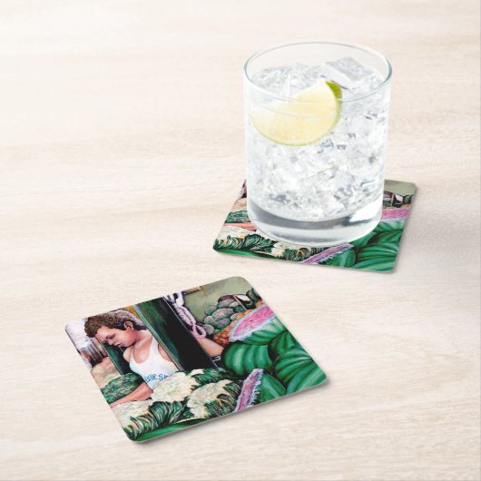 メロンの味は？ スクエアペーパーコースター (インサイチュ)