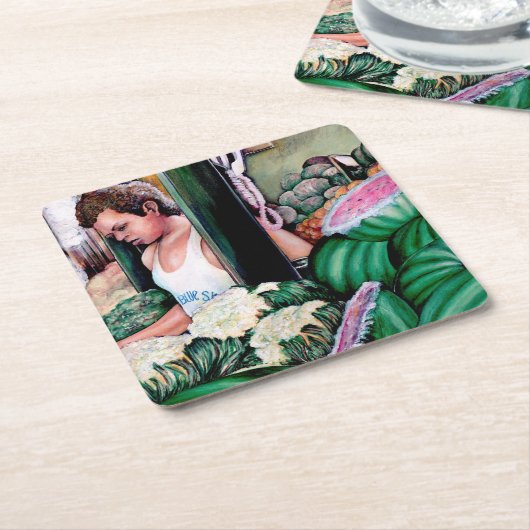 メロンの味は？ スクエアペーパーコースター (アングル)