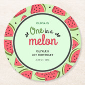 メロンの夏のスイカの一つ1歳の誕生日 ラウンドペーパーコースター (正面)