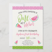 メロンの女の子にピンクの女の子が誕生日1歳のかわいい 招待状 (正面)