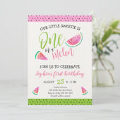 メロンの女の子にピンクの女の子が誕生日1歳のかわいい 招待状 (スタンド正面)