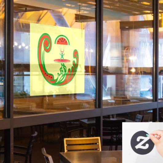 メロンの水のサーファーとスカイダイバー ウィンドウサイン (レストラン窓)