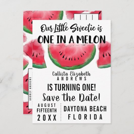メロンの水の色のスイカの1日を保存 インビテーションポストカード (正面/裏面)
