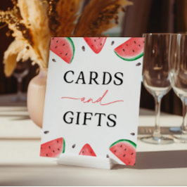 メロンの看板に一枚のスイカのカードとギフト 台座サイン