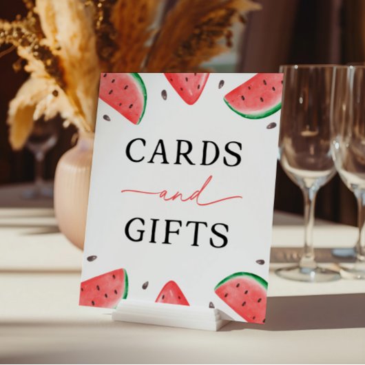 メロンの看板に一枚のスイカのカードとギフト 台座サイン