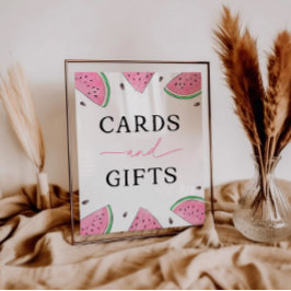 メロンの看板に一枚のスイカのカードとギフト 台座サイン