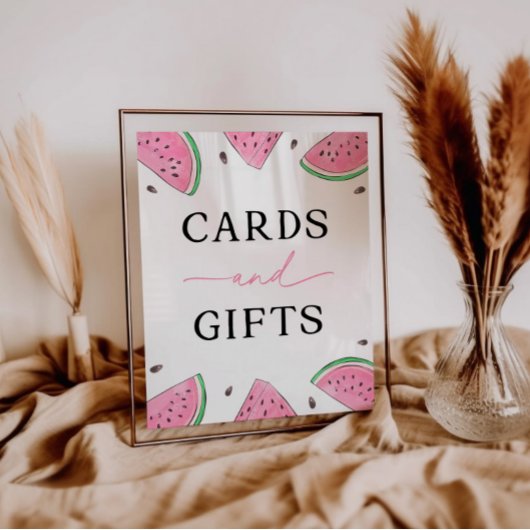メロンの看板に一枚のスイカのカードとギフト 台座サイン