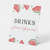 メロンの看板の一つスイカを飲む看板 台座サイン (正面)