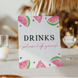 メロンの看板の一つスイカを飲む看板 台座サイン