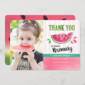 メロンの誕生日にピンクの1つ写真サンキューカード 招待状 (正面/裏面)
