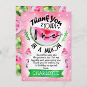 メロンの誕生日にピンク色のサンキューカード 招待状 (正面/裏面)