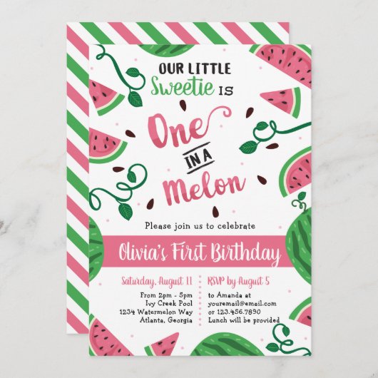 メロンの誕生日パーティーの招待状に1つ 招待状 (正面/裏面)