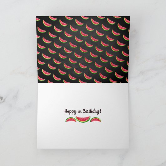 メロンの黒板に1つ1歳の誕生日 カード (内部)