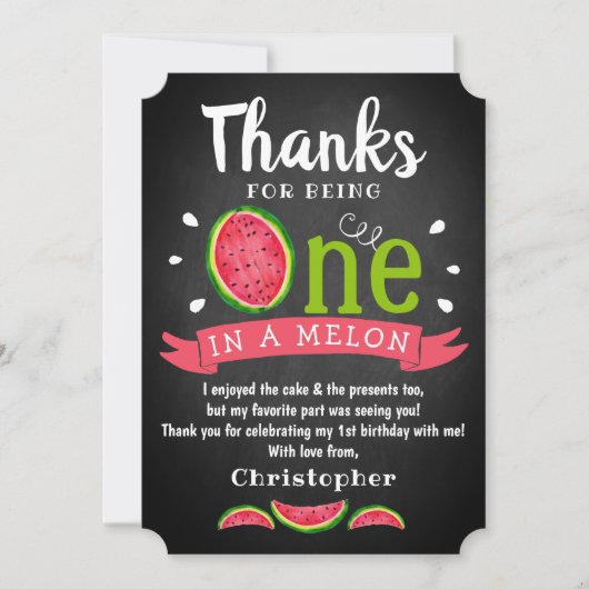 メロンの黒板に1つ1歳の誕生日 サンキューカード